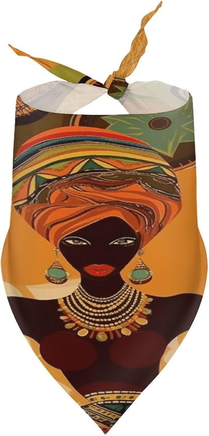 Dog Bandana Spring Pet Scarf Adjustable Triangle African Woman Printing Dog Bib Washable Polyester Puppy Bandana for Small Medium Large Dogs Cat Birthday Party Supplies