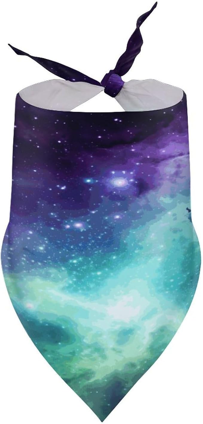 Dog Bandana Spring Pet Scarf Adjustable Triangle Green Blue Purple Galaxy Printing Dog Bib Washable Polyester Puppy Bandana for Small Medium Large Dogs Cat Birthday Party Supplies