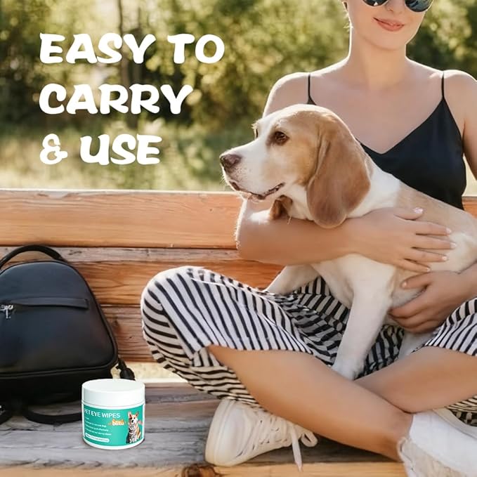 Pet Eye Cleaning Wipes for Dogs & Cats, 100 Count | Tear Stain Cleaning Pads with Aloe Vera & Chamomile, Gentle Formula, Lick-Safe, No-Rinse,Gentle Eye Wipes