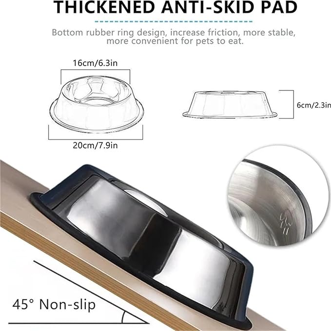 Stainless Steel Pet Bowl Cat Bowl Dog Food Bowl Multi-Specification Anti-Fall Food Bowl Food Bowl Feeding Pet Supplies(22cm)