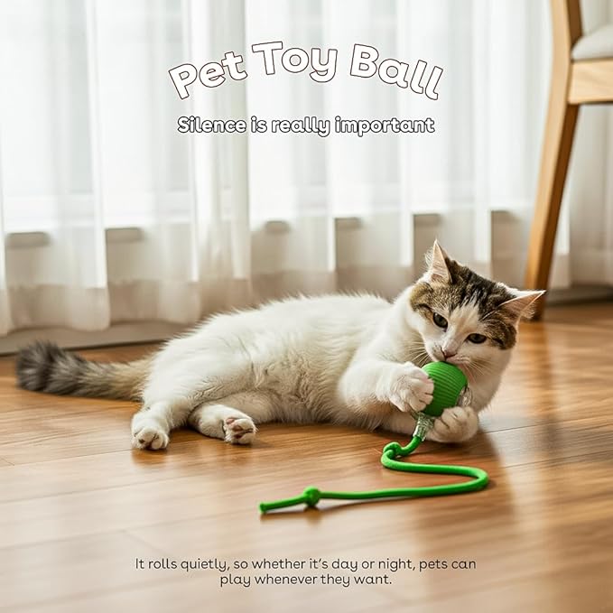 Interactive Cat Toy Ball, Automatic Intercative Cat Toys for Indoor Cats, The 3rd Generation Agile Moving Cat Ball with Elastic Mesh Tail, Toys for Indoor Adult Cats, Motion Activated (Green)