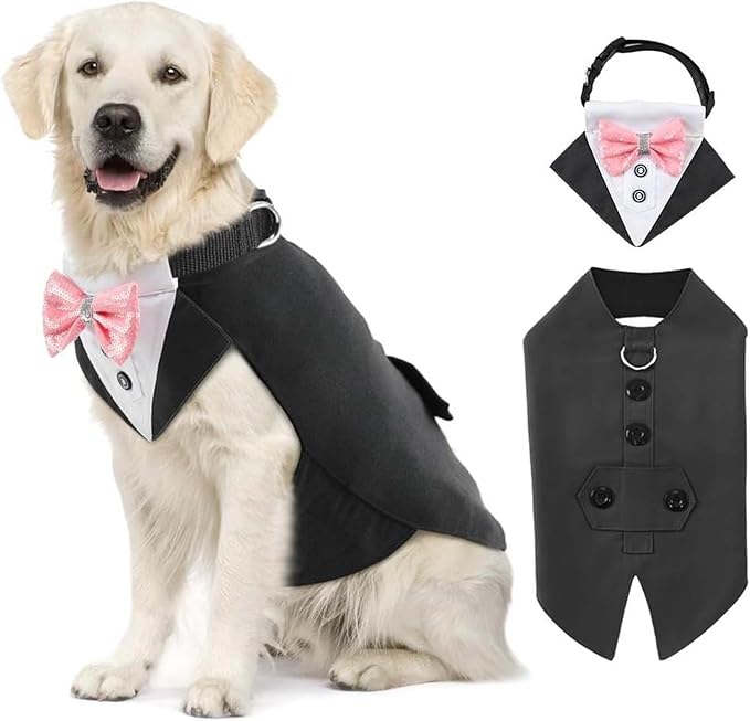 Dog Wedding Suit with Butterfly Tie Pet Tuxedo Costume Outfit Clothes Supply for Christmas Halloween Make Up Durability Suit
