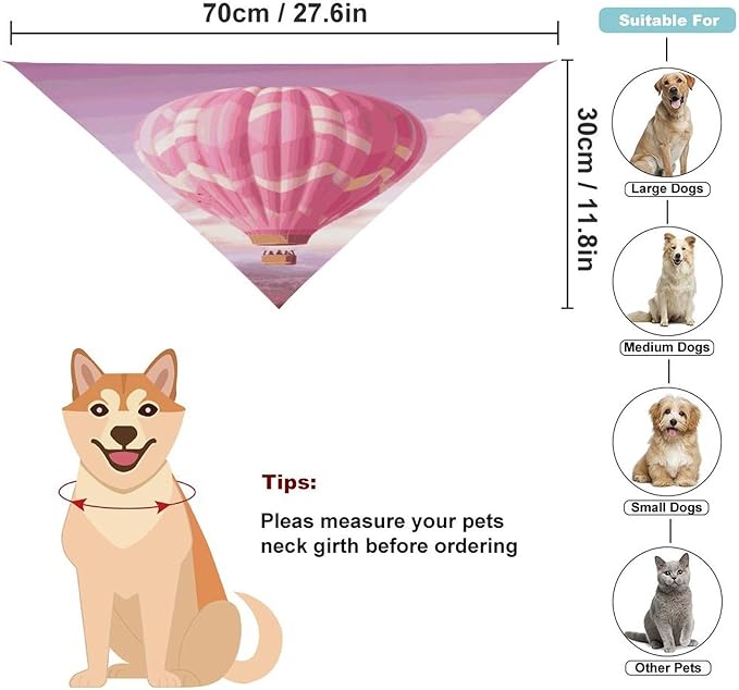 Dog Bandana Spring Pet Scarf Adjustable Triangle Pink Hot Air Balloon Printing Dog Bib Washable Polyester Puppy Bandana for Small Medium Large Dogs Cat Birthday Party Supplies