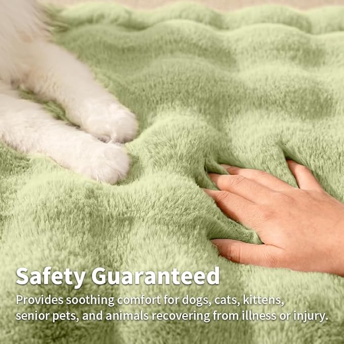 Self-Warming Cat Bed, Plush Faux Fur Pet Bed Mat with Anti-Slip Bottom, Ultra Soft Heated Pad for Cats & Kittens, Cozy Fluffy Bed for Window & Sills Couches, Machine Washable, 23x15 Inch Green