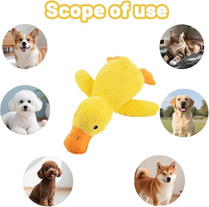 Interactive Calming Duck Chew Toy｜Squeaky Plush with Soothing Sounds - Designed for Dogs, Relieves Anxiety, Suitable for Cats & Dogs Indoors & Outdoors, for Pet Use Only (Yellow, Large)