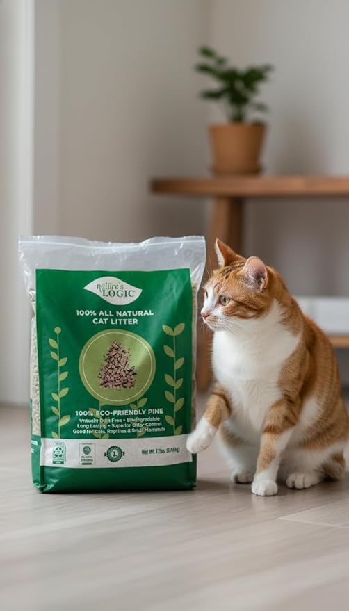 Nature's Logic 100% Natural Pine Pellet Cat Litter - 100% Ponderosa Pine, Dust-Free, Unscented, Biodegradable - Safe for Cats, Kittens, Reptiles & Small Pets - Highly Absorbent - 12 lb Bag (Pack of 2)