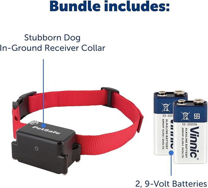 PetSafe Stubborn Dog In-Ground Fence Reciever Collar with 2 Batteries - Waterproof & Battery-Operated Adjustable Invisible Boundary Training Collar - for Dogs Weighing 8lb+
