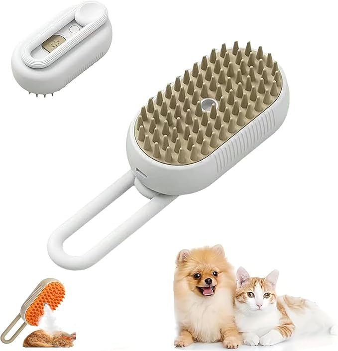 Cat Hair Steam Brush for Shedding，Cloud Care Cat Brush, 2024 Best Cat Steam Brush, Pet Steam Brush, 3-in-1 Self-Cleaning Cat Brush with 360° Rotating Arm, Detachable Silicone Bristle Head (White)