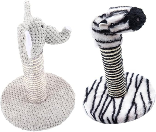 Artibetter 2pcs Decorative Cat Scratching Post Set with Elephant and Zebra Patterns Small Size Reusable Cat Climber for Indoor and Kittens