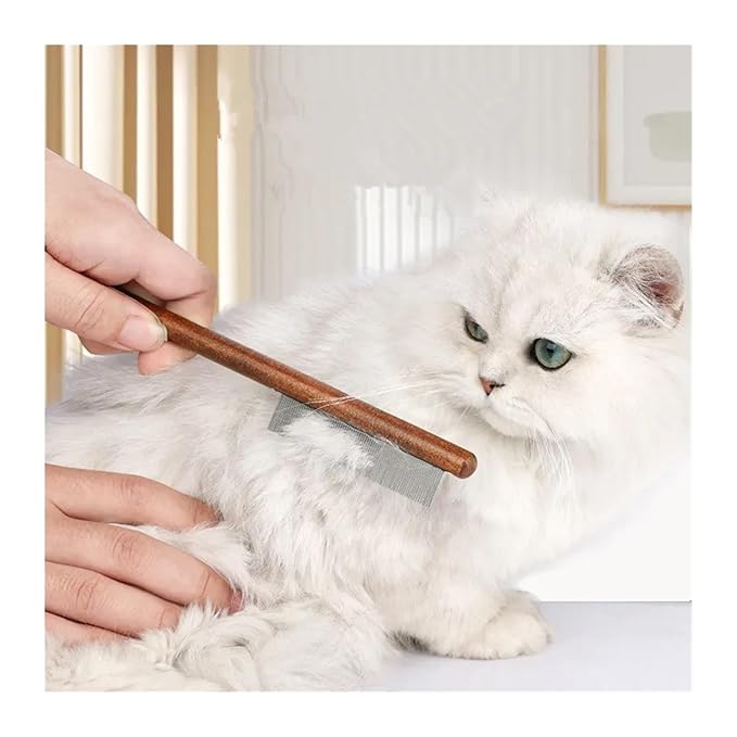 Cat Comb Stainless Steel Pet Hair Remover Wooden Handle Cat Hair Comb Pet Grooming Massage Dog Brush Pets Supplies(Dense comb)