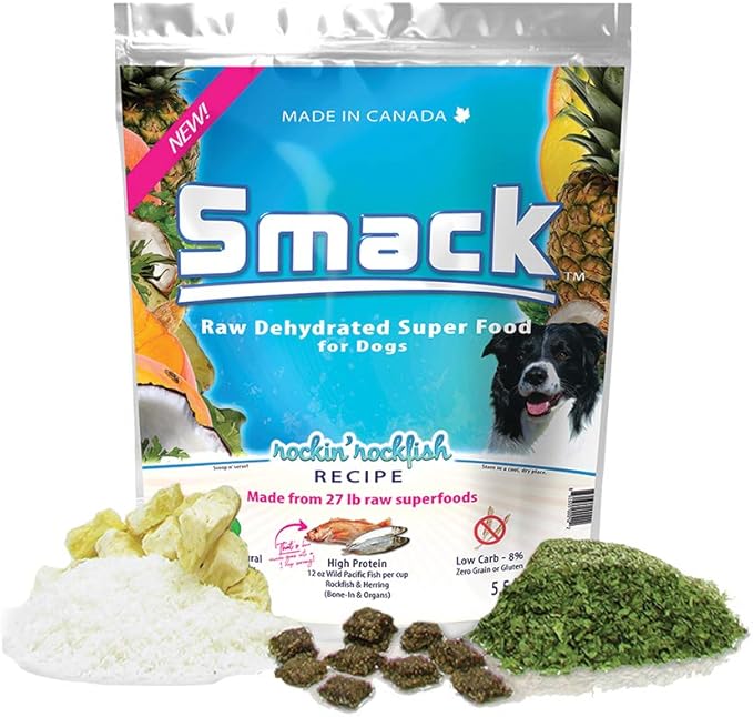 Smack Pet Food Organic Raw Dehydrated Dog Food Grain-Free, Gluten-Free, Raw Food for Dogs (Rockin' Rockfish, 8.8 Ounce)