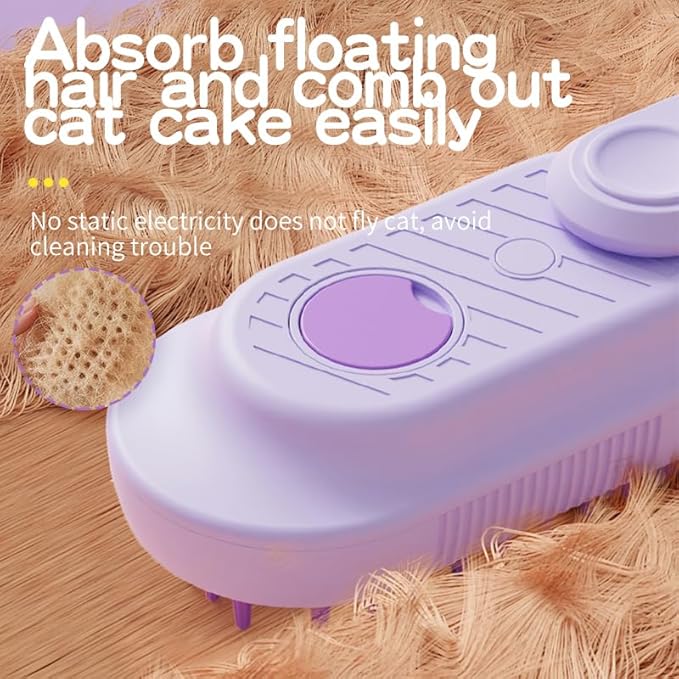 4 in 1 Cat Steam Brush for Shedding, Rechargeable Steam Pet Brush for Dog and Cat, Anti-Static, Massage, Cleaning, Shedding & Combing,Purple