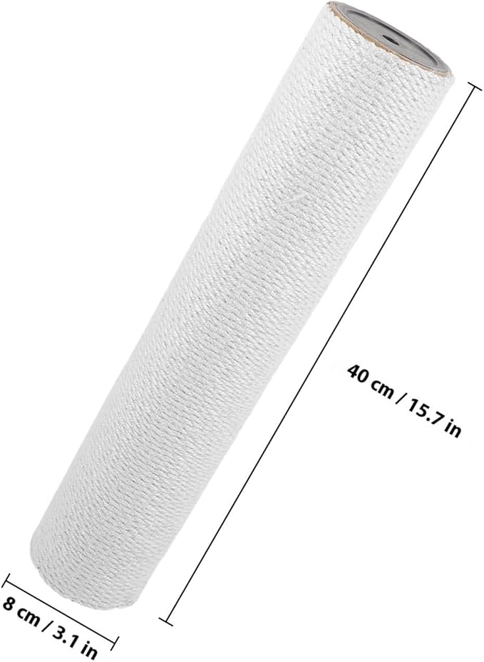 HEMOTON Small Cat Scratching Post Replacement with White Hemp Rope 40cm Height X 8cm Diameter Decorative Indoor Cat Scratch Pole for Kittens