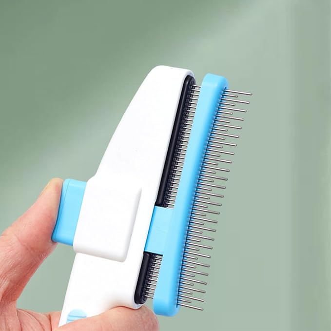 Cat Hair Brush for Dogs and Cats, Dog Grooming Supplies with Easy Release Button, Puppy Flea Cleaning Comb for Bathing Long and Short Hair Pets, Indoor Outdoor Removal, Soft Gentle Grooming Tool