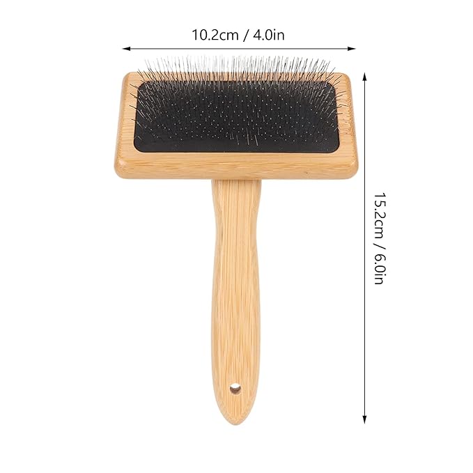 Macrame Slicker Pet Comb with Air Bag, Stainless Steel Teeth, Cushion Bamboo Handle Cleaning Pet Hair Brush, Pet Detangling flea Comb Tool for Dog Cat Safe Gentle Grooming