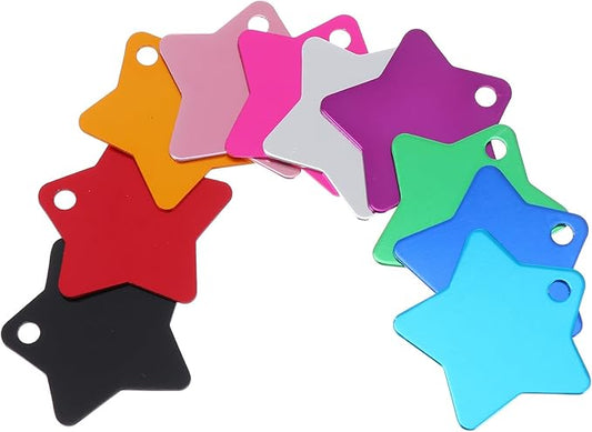 10pcs Colorful Pet Id Tags Dog Collar Pendants Aluminum Star-Shaped Hanging Nameplates for Dogs and Cats Prevent Lost Pet Supplies Random Color