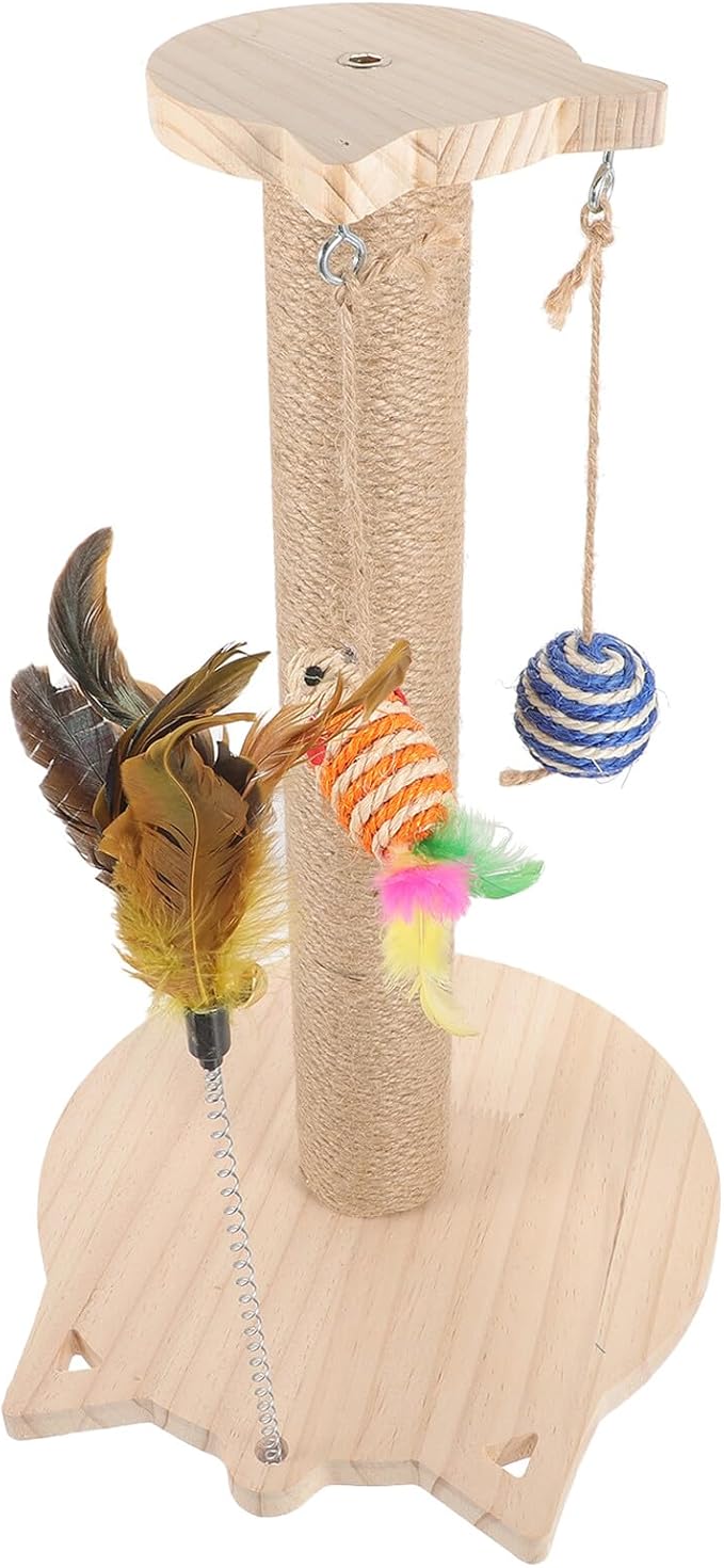 HEMOTON Cat Scratching Post Sisal Solid Wood Small Cat Scratcher Sturdy Indoor Kitten Scratch Random Color