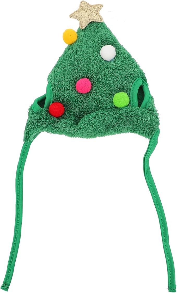 Dog Christmas Hat and Xmas Pet Hat with Pom-poms, Small Size Green Holiday Party Costume for Cats and Dogs, Festive Pet Supplies for Seasonal Celebration