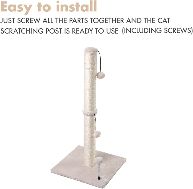 MECOOL 34” Tall Cat Scratching Post Premium Basics Kitten Scratcher Sisal Scratch Posts Trees with Hanging Ball for Indoor Cats, Beige