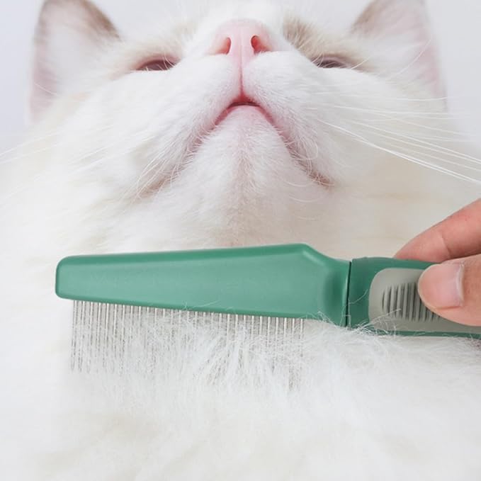 Pet Grooming Comb for Dogs and Cats Olive Green Fine Teeth Dematting Comb with 78 Teeth Portable for Shedding Tangle Flea Removal Indoor Pet Grooming Supplies