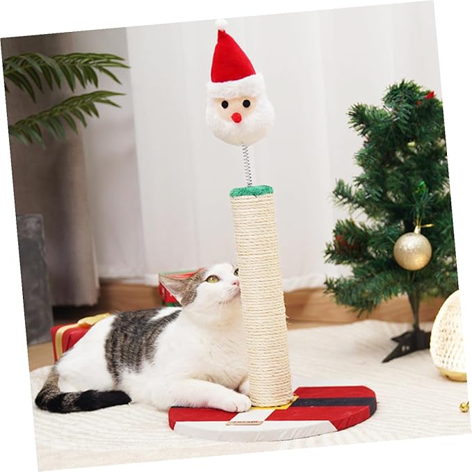 VOSAREA Christmas Cat Scratching Post for Indoor Cats Small Santa Claus Sisal Rope Scratcher Pole for Kittens