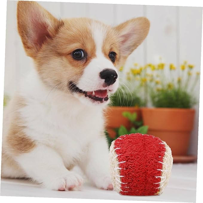 Uonlytech 2pcs Dog Tennis Balls Chew Natural Loofah Pet for Puppy Training Sturdy Dog Ball Chew Interactive Play Supplies Random Color