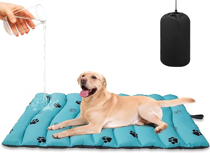 BINGPET Outdoor Travel Dog Bed for Large/Medium Dogs,Portable Waterproof Camping Mat with Carry Bag,Foldable Outside Bed,Machine Washable Indoor Pet Mat for Small,Medium and Large Dogs 35"x51"