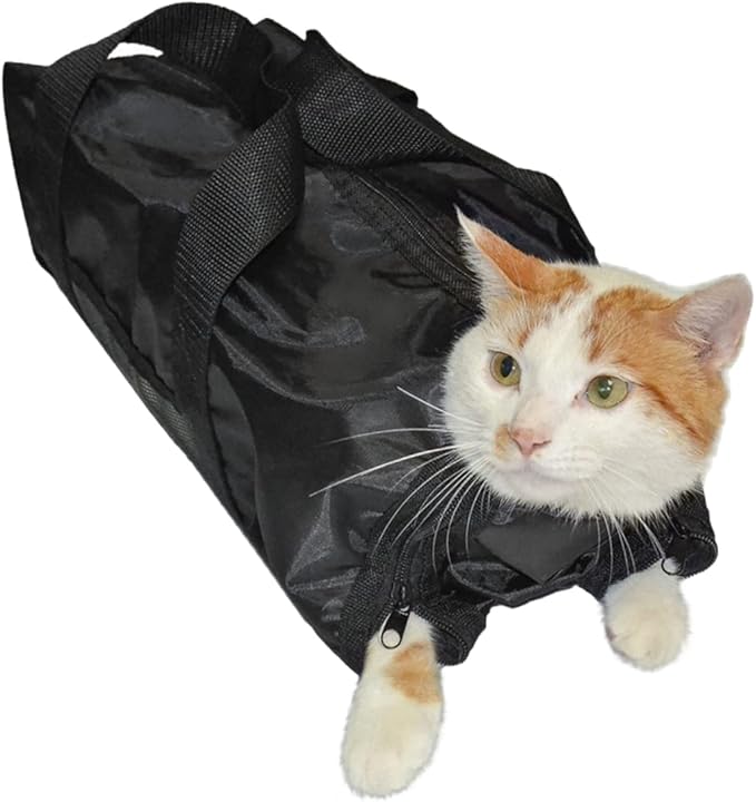 BESPORTBLE Cat Grooming Bag with Muzzle Durable Bathing Bag for Cats Scratch-Resistant Design Easy to Carry with Mesh Side for Water Drainage