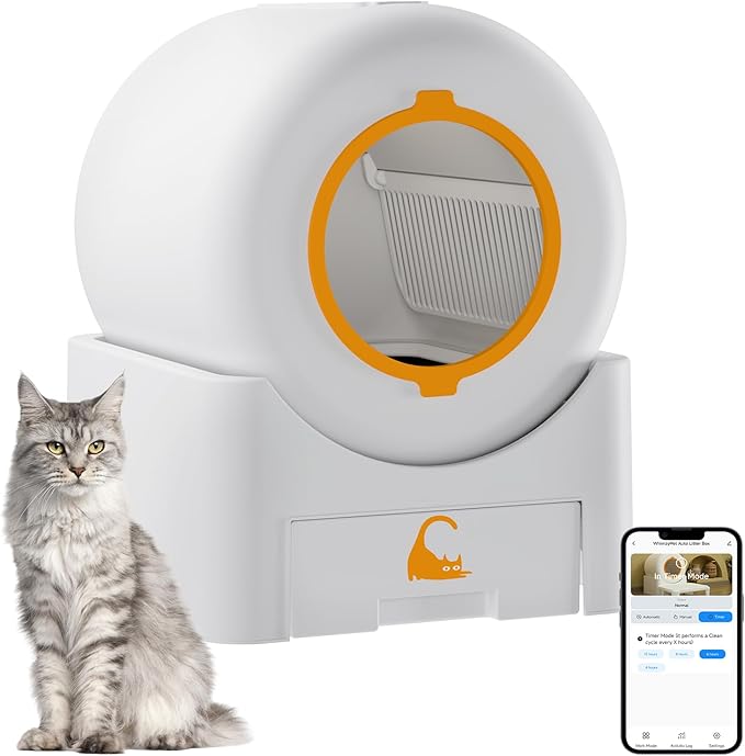 Self Cleaning Litter Box, Large Capacity Automatic Litter Box with Auto Safety Sensors for Safety Protection Enhanced Whisper-Quiet Cat Litter Box with APP Control for Multiple Cats, White