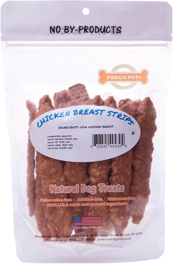 Preen Pets Chicken Breast Strips *Soft* Dog Treats – 100% USA Chicken Breast (8 OZ)