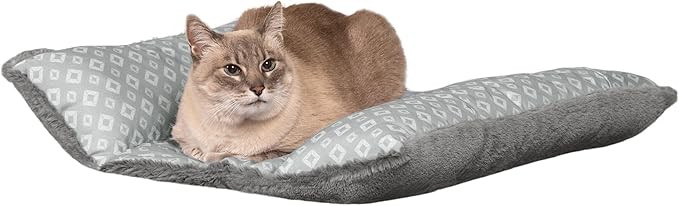 Furhaven Cat Bed for Indoor Cats, Washable w/ Removable Bolsters, For Pets Up to 18 lbs - Plush & Diamond Print Cuddle Loaf Mat - Gray, Large