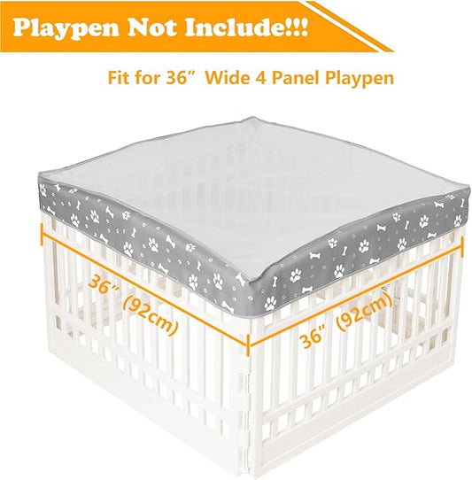 Dog Playpen Mesh Top Cover for 36" Inch Pet Playpen with 4 Panels, Dog Crate Cover Pet Tent Puppy Play Pen Cover, Ideal for Indoor/Outdoor Use. Note: Playpen Not Included (Gray)