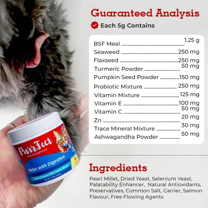 Purrfect Cat Supplement for Coat, Digestion, Immunity & Gut Health – Natural Probiotics, Omega-3, Vitamins, Pumpkin, Turmeric & Ashwagandha – Daily Wellness Food for Cats – 5.29 Oz (30 Servings)