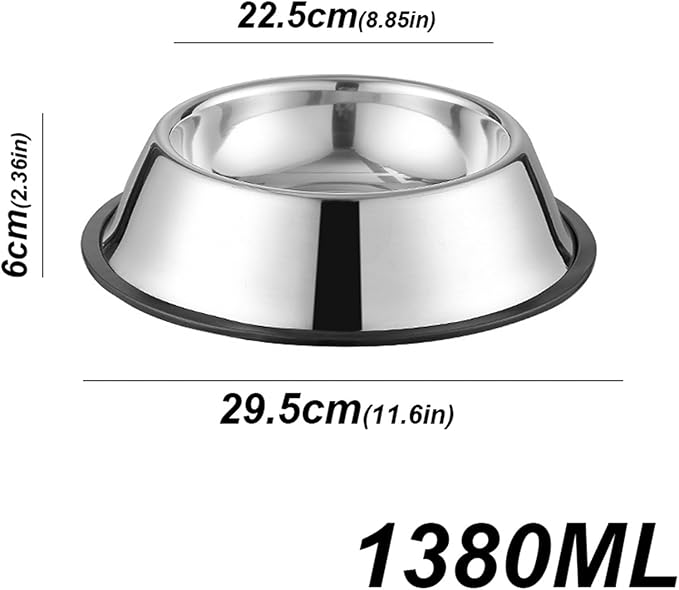 Stainless Steel Pet Dog Bowl Shape Pet Supplies Anti-Tipping Thickened Easy to Clean Non-Slip(1380ml)