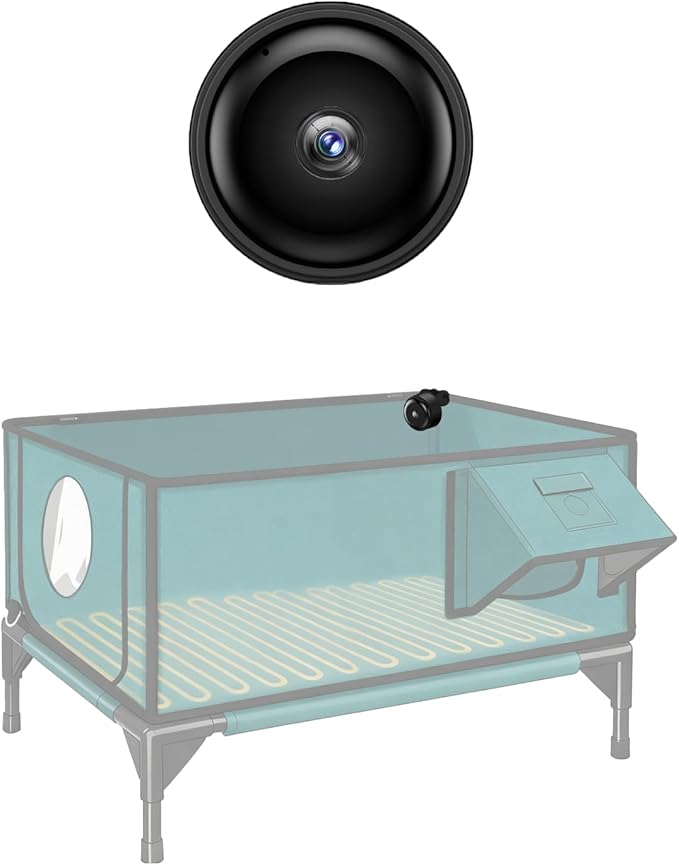 Mini WiFi Camera for Heated Cat House, 1080P HD, Night Vision, Motion Detection, 130°Ultra-Wide Angle, Local & Cloud Storage(SD Card Not Included), Remote Monitoring Anytime(Plug-in Use Only)