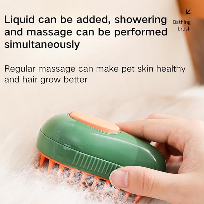 Cat Steam Brush, 3 in 1 Cat Comb for Massage, Self Cleaning Cat Brush with Water, Rechargeable Silicone Dog Steam Brush, Cat Bath Brush Eliminates Flying and Tangled Hair Cat Grooming Comb (Green)