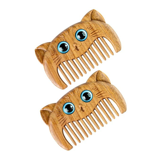 2pcs Elegant Green Sandalwood Comb for Cat Grooming Compact and Portable for Travel