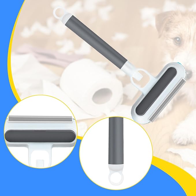 Pet Hair Removal Brush Glass Washable 3 in 1 Lightweight Cat Hair Remover Grooming Brush for Indoor Bedding Doors, Gray