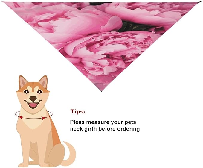 Dog Bandana Spring Pet Scarf Adjustable Triangle Pink Peony Printing Dog Bib Washable Polyester Puppy Bandana for Small Medium Large Dogs Cat Birthday Party Supplies