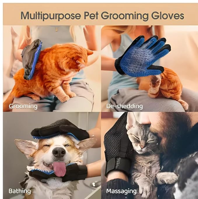 Pet Grooming Glove – Dog and Cat Hair Remover, Deshedding Cleaning Glove with Massage Brush, Pet Grooming Supplies