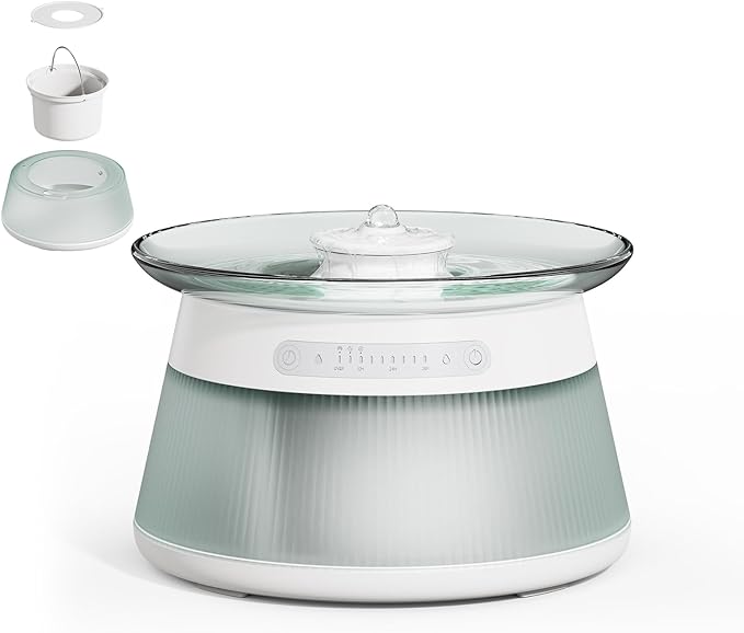 GJEASE Glass Smart Pet Water Fountain,Cat Drinking Water Fountain Bowl No Filter,Battery Operated Filterless Pet Water Fountain