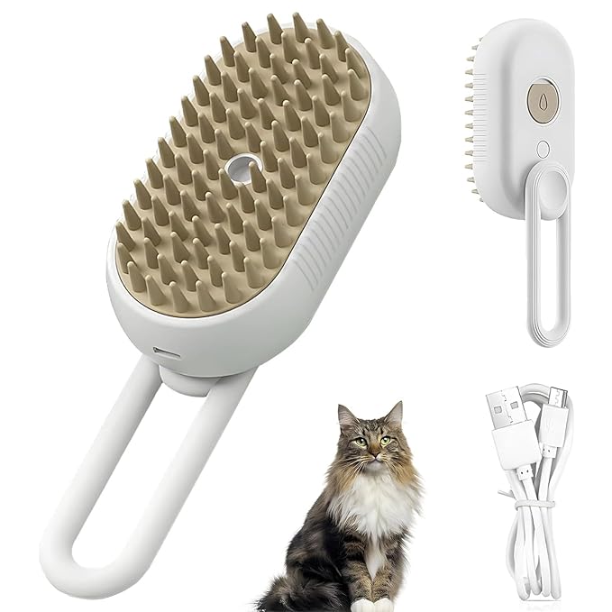 Cat Steam Brush,2025 Upgrade Pet Steam Groomer Comb,Hair Water Brush for Cats Dogs,Multifunctional Hair Removal Comb for Shedding Cat Grooming Kit,Pet Grooming Brushes with Water Spray (white)