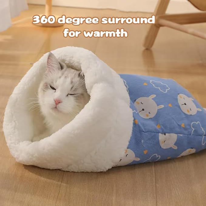 2PC Cat Sleeping Bag for Indoor Cats,Cat Sleeping Bag,Cozy Pet Nest for Cats, Winter Washable Wrap Pet Snuggle Sack for Kitten Puppy(Blue+Yellow)