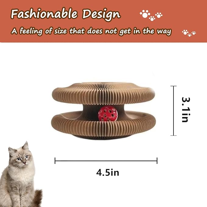 Kitty Kurlz Cat Scratcher & Play Toy for Indoor Cats - Foldable, Durable Recyclable Cardboard for Scratching, Chase and Play