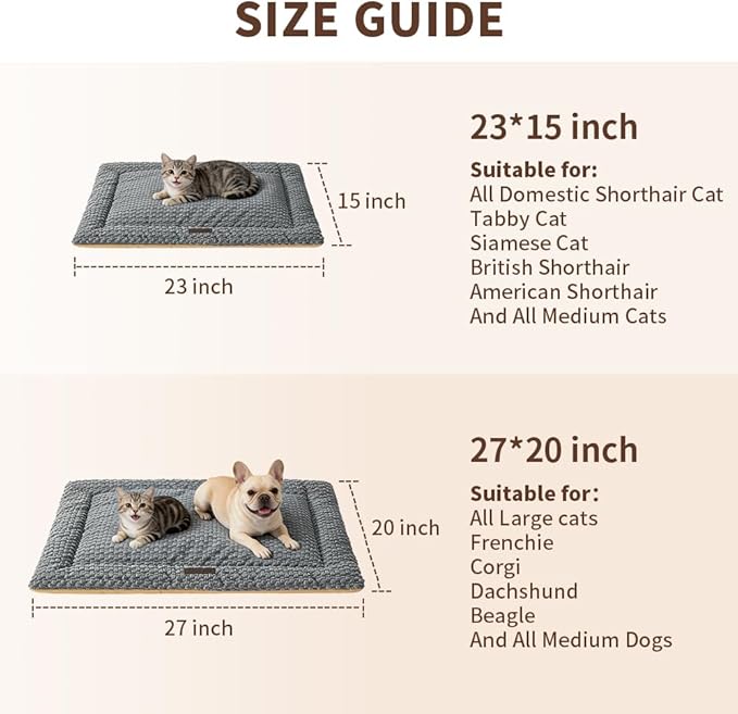 Plush Cat Kneading Bed Mat, Premium Plush Fabric Bed with Non-Slip Bottom, 3cm Thick All-Season Cushion for Cats Who Knead, Machine Washable Anti-Static Pet Bed, 23x15 Inch, Grey