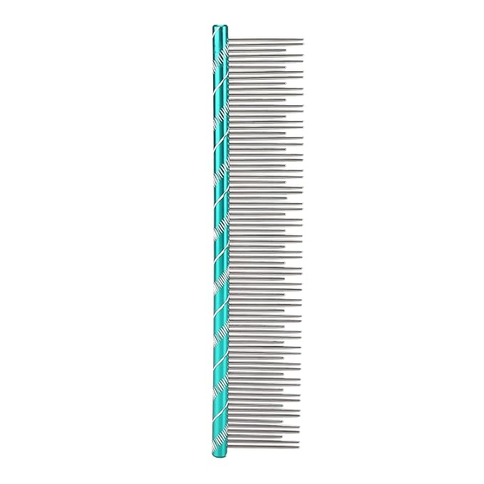 Pet Hair Removal Comb, Stainless Steel Cat Grooming Tool with Dual - Density Teeth, Open Knot Comb for Long and Short Haired Cats, Ergonomic Non - Slip Handle (Green)