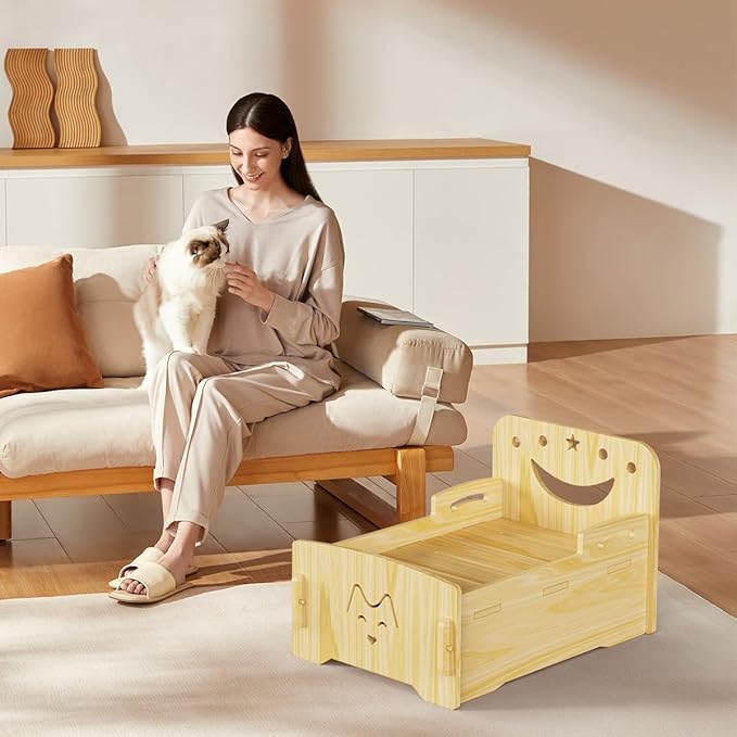 Wooden Cat Bed-Wooden Indoor Pet Bed for Cats, Dogs, Rabbits, Kittens and Small Animals Without Mattress，Easy Assembly