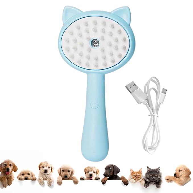 Pet Grooming Brush, Spray Massage Comb for Pets and Cats, Electric USB Brush for Cat Shedding, One Touch Electric Spray Anti-Flying Hair Bath & Shower Cleaning (A)