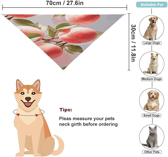 Dog Bandana Spring Pet Scarf Adjustable Triangle Pink Peach Printing Dog Bib Washable Polyester Puppy Bandana for Small Medium Large Dogs Cat Birthday Party Supplies