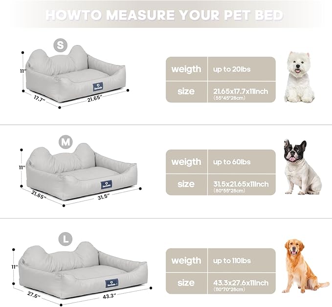 EarsUp Dog Bed 43Inch Leather Dog Sofa, Detachable Orthopedic Puppy Beds, Rectangle Pet with Non-Slip Bottom, Waterproof, Machine Washable (Gray)
